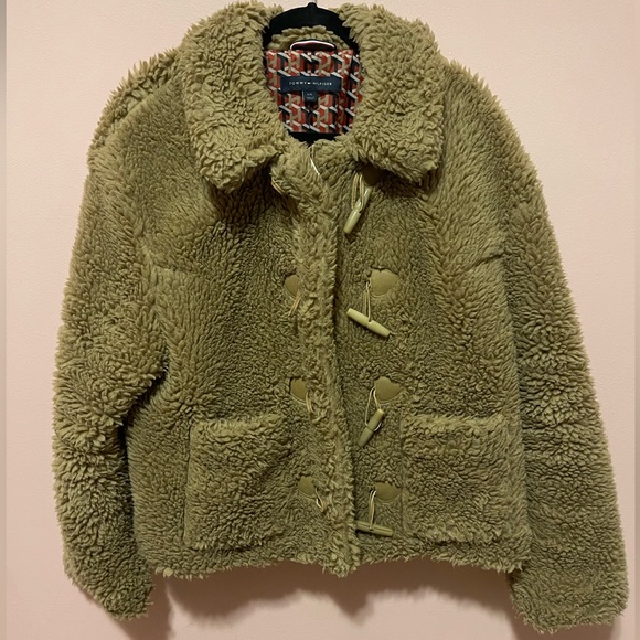TOMMY HILFIGER Brown/Tan/Camel Colored Faux-Sherpa Button Jacket with full Zip - Picture 2 of 4